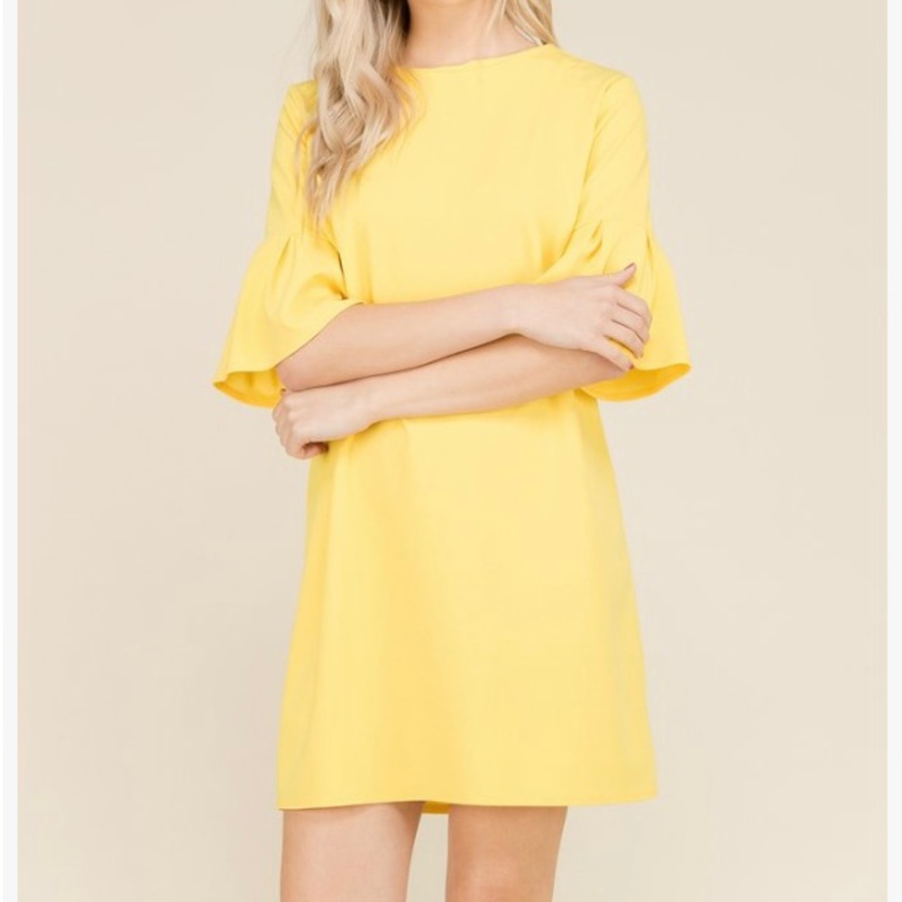 Yellow bell sleeve shift dress